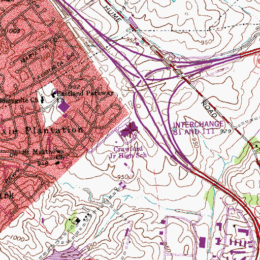 Topographic Map of Crawford Middle School, KY