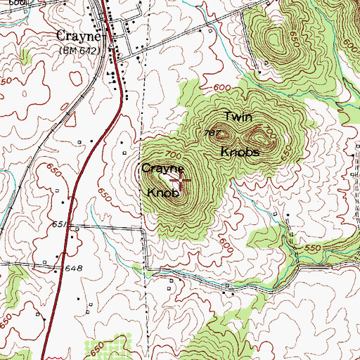 Topographic Map of Crayne Knob, KY