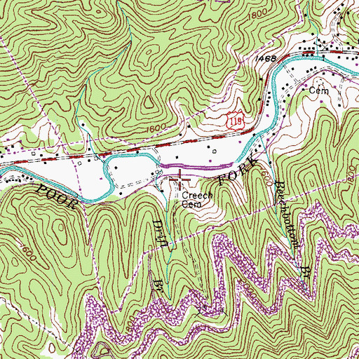 Topographic Map of Creech Cemetery, KY