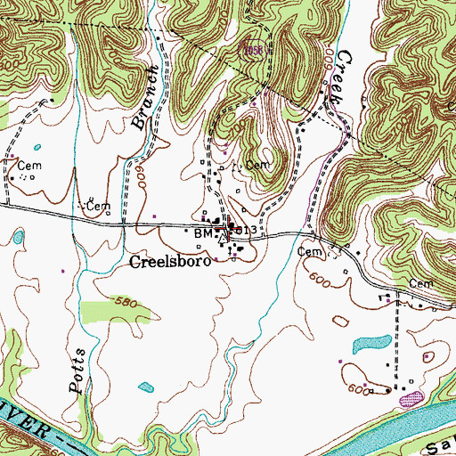 Topographic Map of Creelsboro, KY