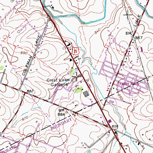 Topographic Map of Crest Lawn Gardens, KY