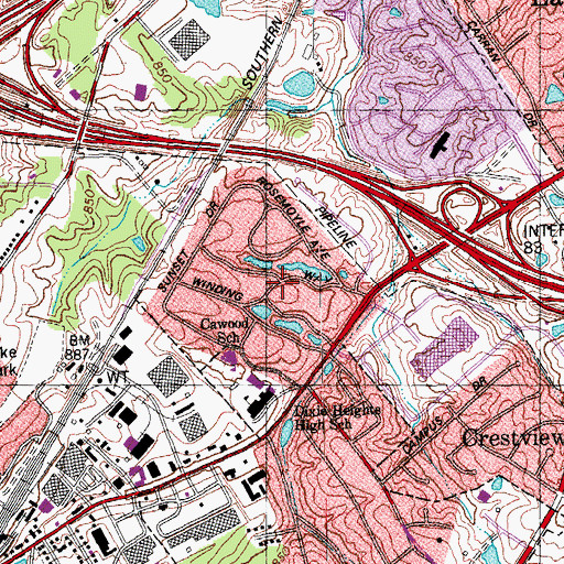 Topographic Map of Crestview Hills, KY