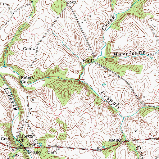 Topographic Map of Cripple Creek, KY