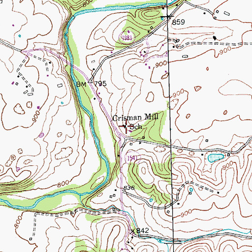 Topographic Map of Crisman Mill School, KY