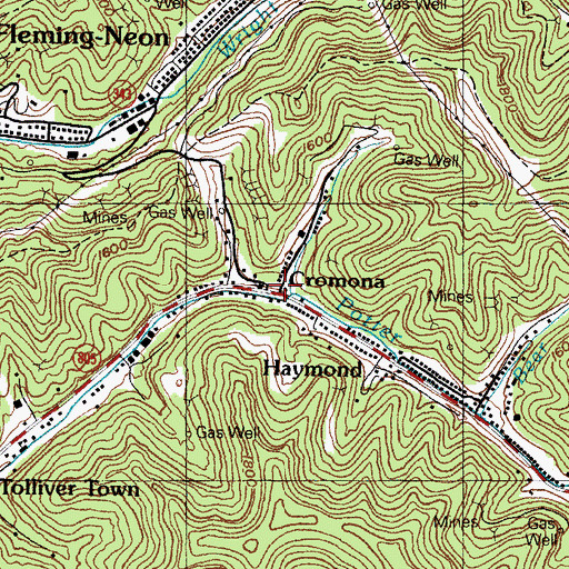 Topographic Map of Cromona, KY