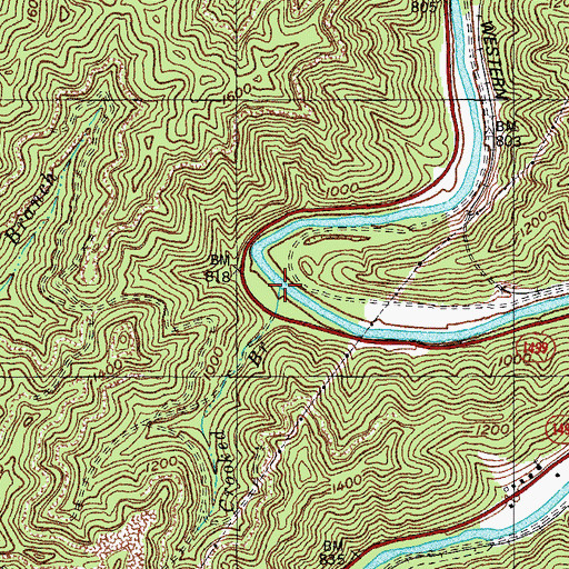 Topographic Map of Crooked Branch, KY
