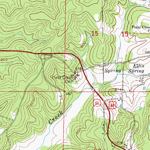 Topographic Map of Field Creek Cemetery, AR