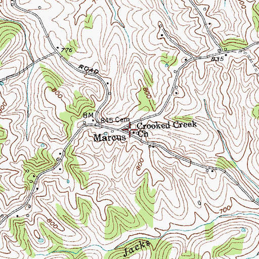Topographic Map of Crooked Creek Church, KY