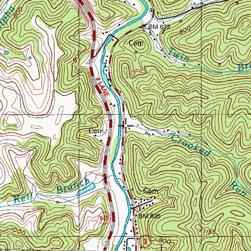 Topographic Map of Crooked Run, KY