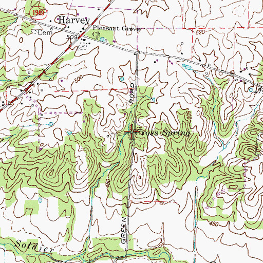 Topographic Map of Cross Spring, KY