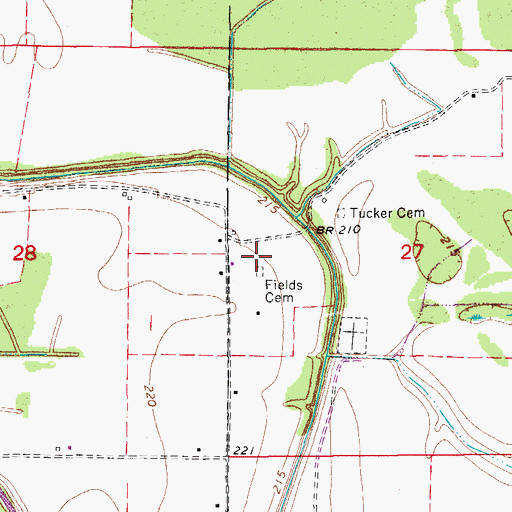 Topographic Map of Fields Cemetery, AR