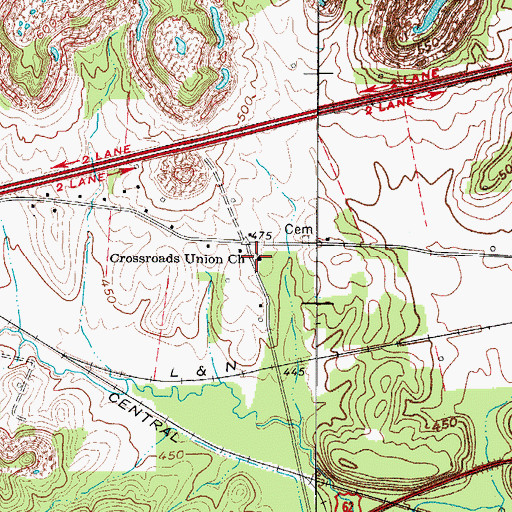 Topographic Map of Crossroads Union Church, KY