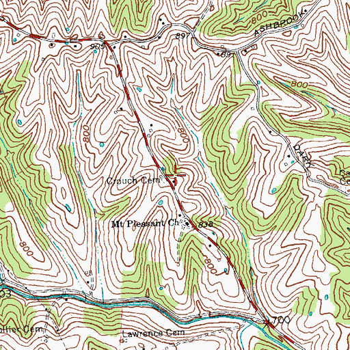 Topographic Map of Crouch Cemetery, KY