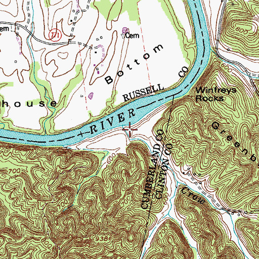Topographic Map of Crow Creek, KY