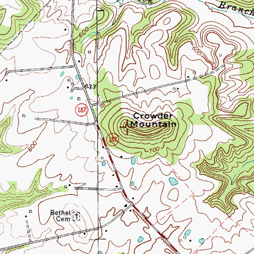 Topographic Map of Crowder Mountain, KY