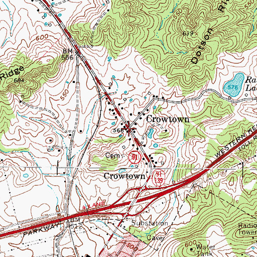 Topographic Map of Crowtown, KY