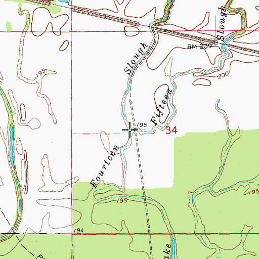 Topographic Map of Fifteen Slough, AR