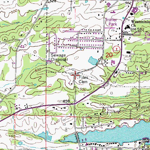 Topographic Map of Files Cemetery, AR