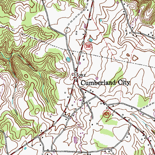 Topographic Map of Cumberland City, KY