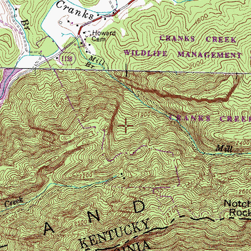 Topographic Map of Cumberland Mountain, VA