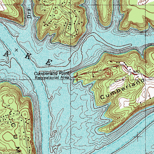 Topographic Map of Cumberland Point Recreation Area, KY