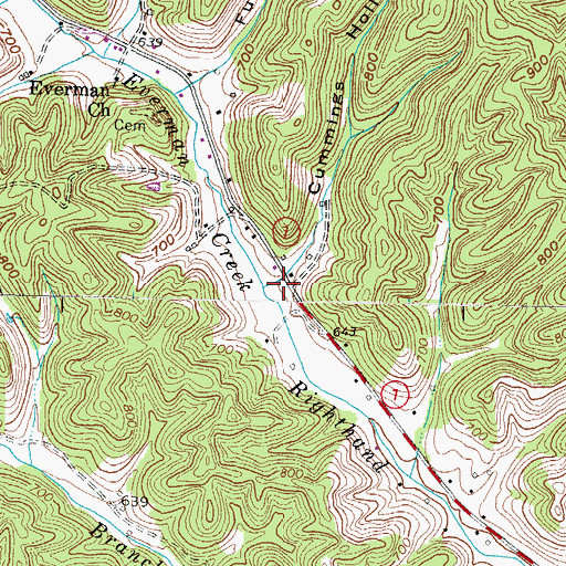 Topographic Map of Cummings Hollow, KY
