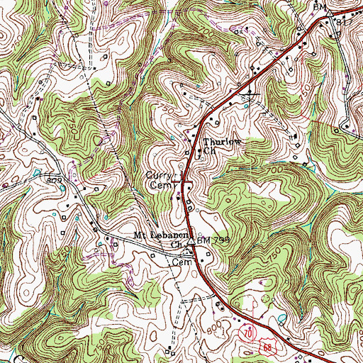 Topographic Map of Curry Cemetery, KY