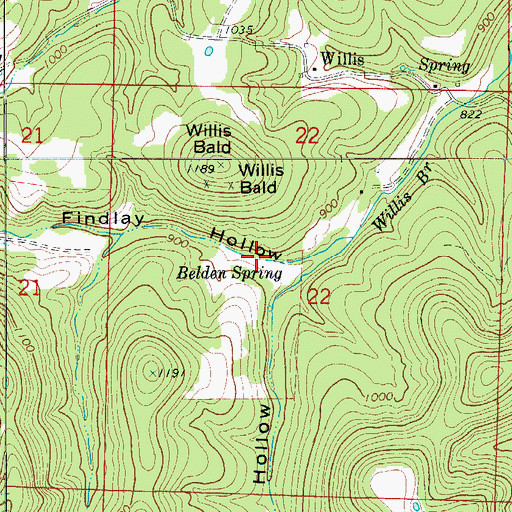 Topographic Map of Findlay Hollow, AR