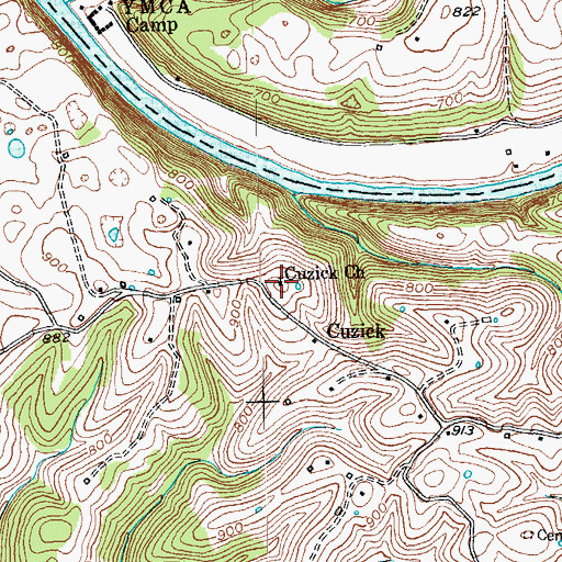 Topographic Map of Cuzick Church, KY
