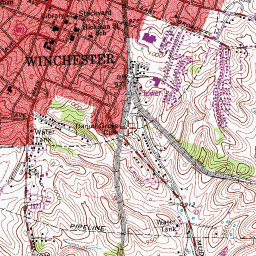 Topographic Map of Daniel Grove Cemetery, KY