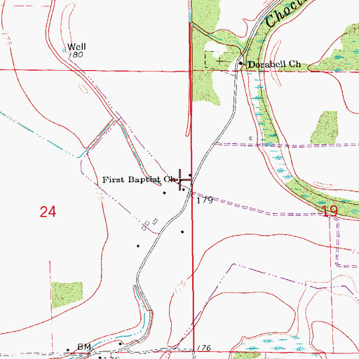 Topographic Map of First Baptist Church, AR