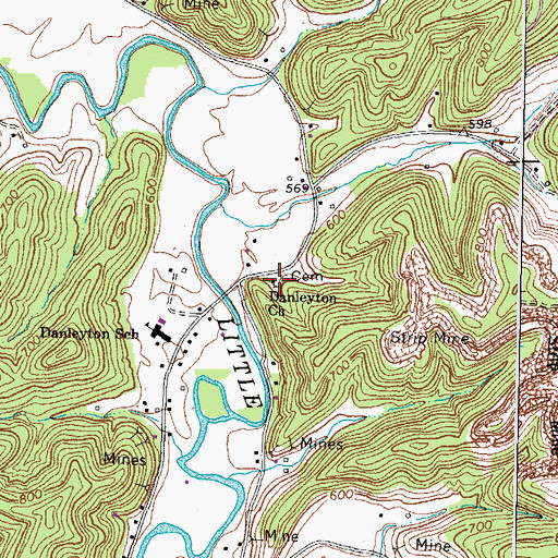 Topographic Map of Danleyton Church, KY