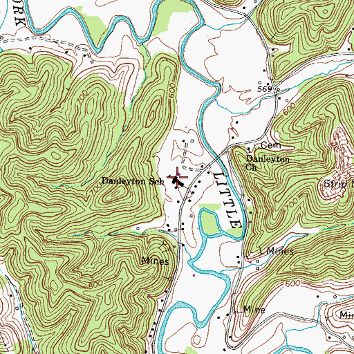 Topographic Map of Danleyton School, KY