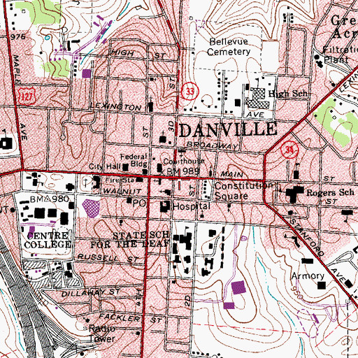 Topographic Map of Danville, KY