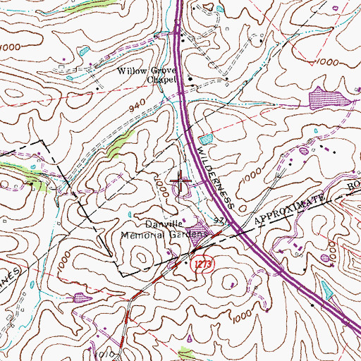 Topographic Map of Danville Memorial Gardens, KY