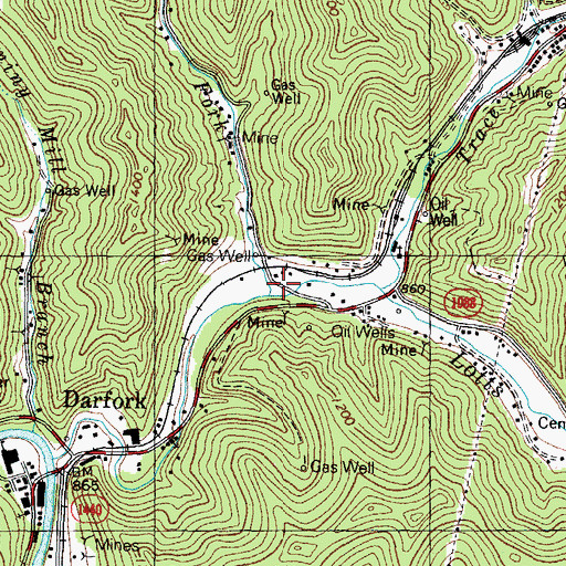Topographic Map of Darb Fork, KY