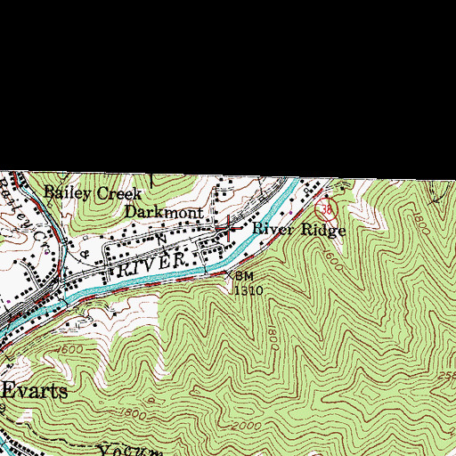 Topographic Map of Darkmont, KY