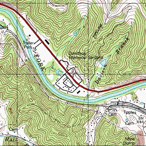Topographic Map of Davidson Memorial Gardens, KY