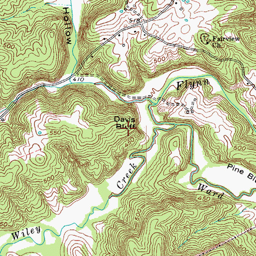 Topographic Map of Davis Bluff, KY