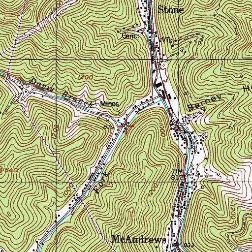 Topographic Map of Davis Branch, KY