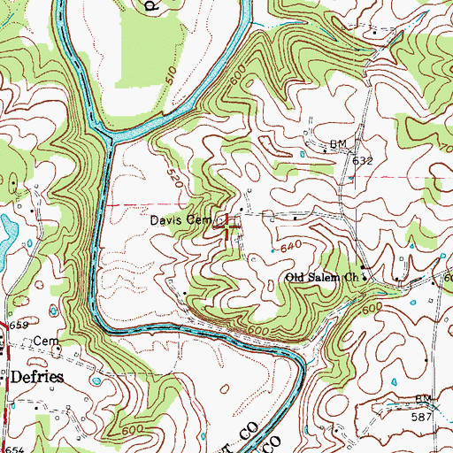 Topographic Map of Davis Cemetery, KY