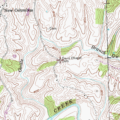 Topographic Map of Davis Chapel Cemetery, KY