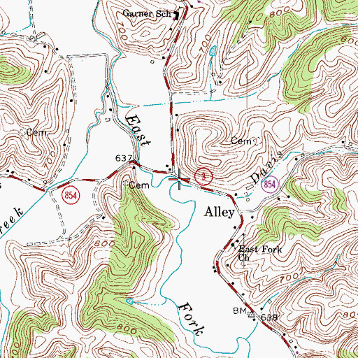 Topographic Map of Davis Creek, KY