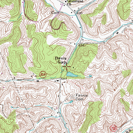 Topographic Map of Davis Gap, KY