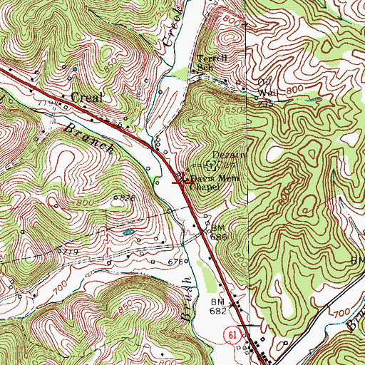 Topographic Map of Davis Memorial Chapel, KY