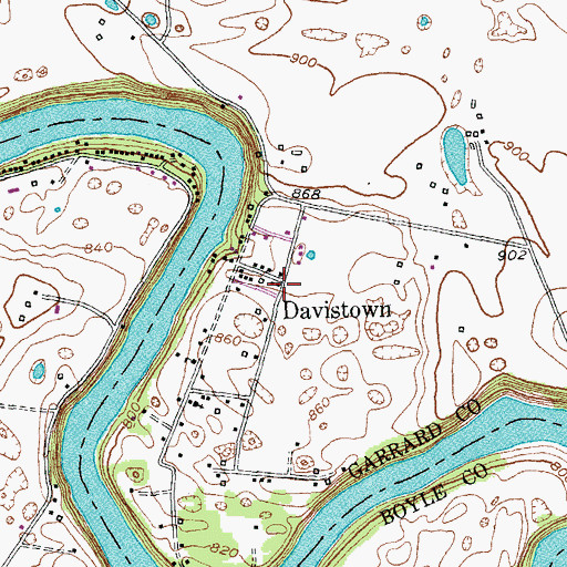 Topographic Map of Davistown, KY