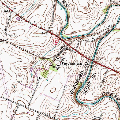 Topographic Map of Davistown, KY