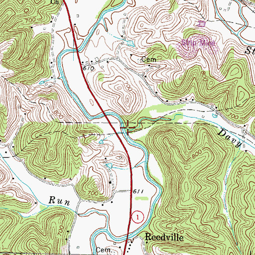 Topographic Map of Davy Run, KY