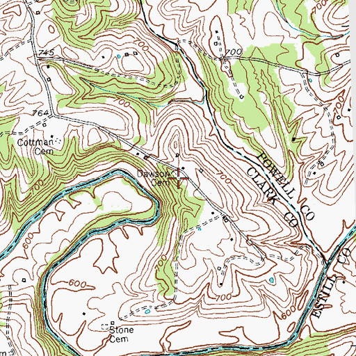 Topographic Map of Dawson Cemetery, KY