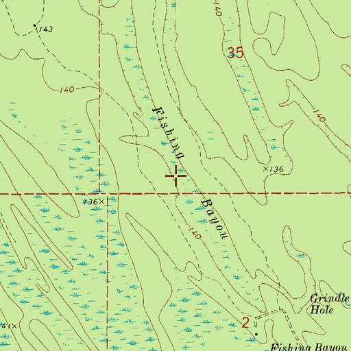 Topographic Map of Fishing Bayou, AR